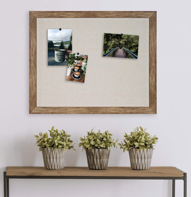 DesignOvation Beatrice Framed Linen Fabric Pinboard, 27x33, Rustic Brown, Decorative Farmhouse Wall Organizer - Image 4